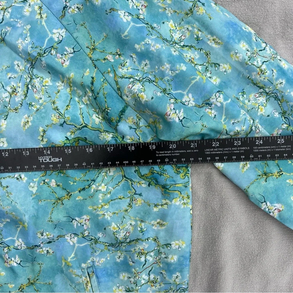 Immersive Van Gogh Cherry Blossom Turquoise Satin Floral Bomber Jacket NWOT - Picture 6 of 8